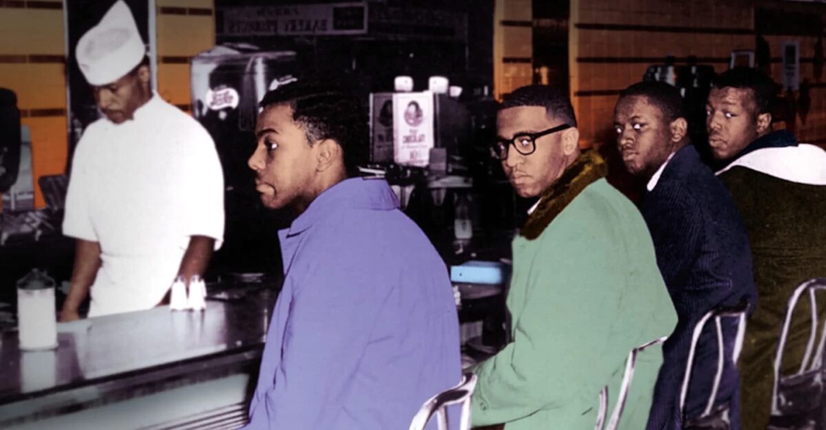 Sit-in leaders Joseph McNeil and Franklin McCain with two others who joined them on the second day of protests at lunch counter in Greensboro